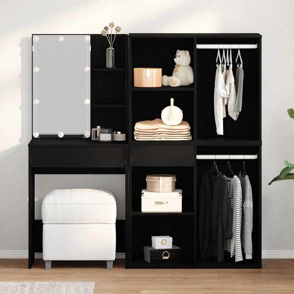 vidaXL LED-Meikkip&ouml;yt&auml;setti peilivalot Musta tammi. 140 x 40 x 140 cm