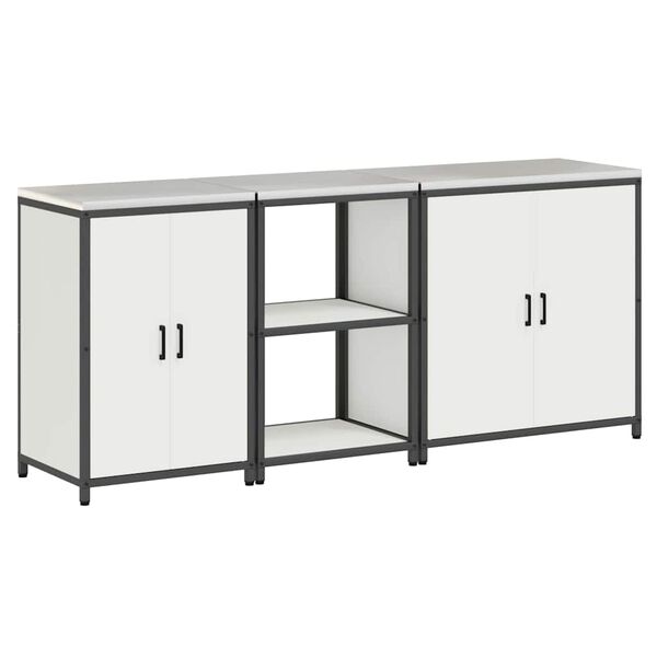 vidaXL Keitti&ouml;n s&auml;ilytyssarja 3 pcs Valkoinen Kylm&auml;valssattu ter&auml;s