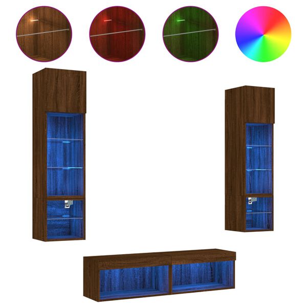 vidaXL 6-osainen LED TV-kaappisarja ruskea tammi tekninen puu