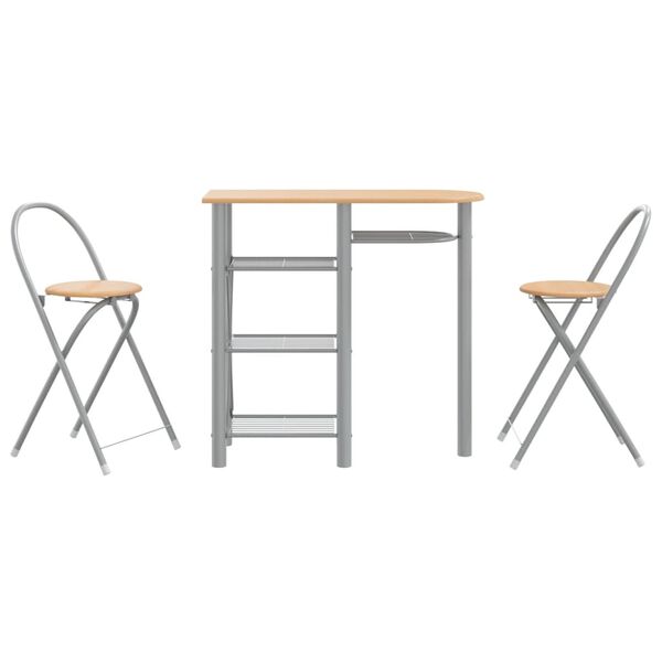 vidaXL 3-osainen Baarisarja harmaa ja ruskea tekninen puu ja rauta