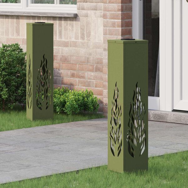 vidaXL Aurinko LED-polkuvalo 2 pcs Oliivivihre&auml; Kylm&auml;valssattu ter&auml;s