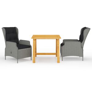 vidaXL 3-osainen Ulkoruokailuryhm&auml; tyynyill&auml; vaaleanharmaa