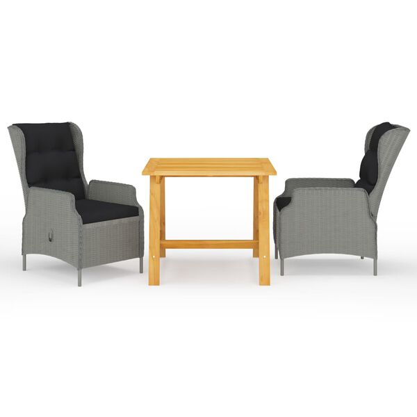 vidaXL 3-osainen Ulkoruokailuryhm&auml; tyynyill&auml; vaaleanharmaa