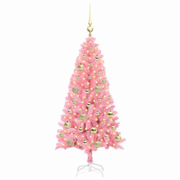 vidaXL Joulukuusi 150 LED-valoilla Pinkki 120 cm Polyvinyylikloridi