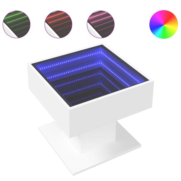 vidaXL Sohvapöytä LED-valoilla valkoinen 50x50x45 cm tekninen puu