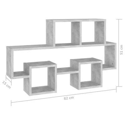 vidaXL Seinähylly autonmuotoinen betoninharmaa 82x15x51 cm levy