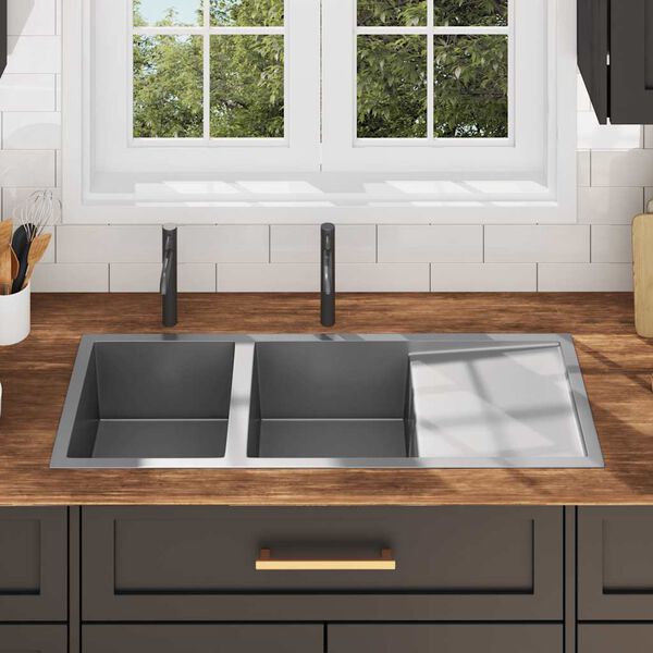 vidaXL Käsintehty keittiön tiskiallas ruostumaton teräs