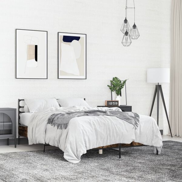 vidaXL Sängynrunko savutammi 135x190 cm tekninen puu ja metalli