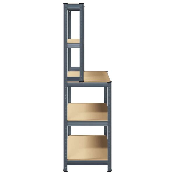 vidaXL 5-tasoinen Ty&ouml;p&ouml;yt&auml; hyllyill&auml; antrasiitti ter&auml;s ja tekninen puu