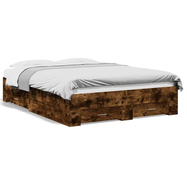 vidaXL Sängynrunko laatikoilla savutammi 135x190 cm tekninen puu