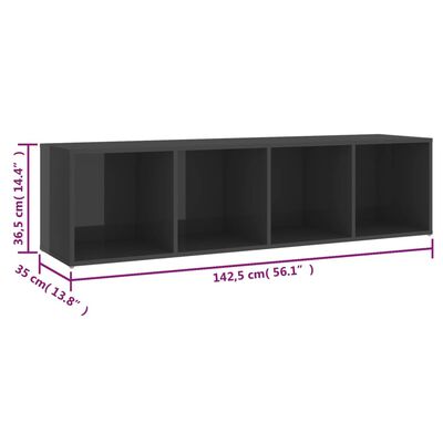 vidaXL TV-tasot 3 kpl korkeakiilto harmaa 142,5x35x36,5 cm lastulevy