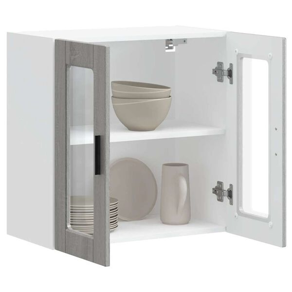 vidaXL Keittiön seinäkaappi lasiovella Porto harmaa sonoma