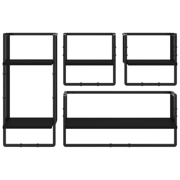 vidaXL 4-osainen Seinähyllysarja tangoilla musta tekninen puu