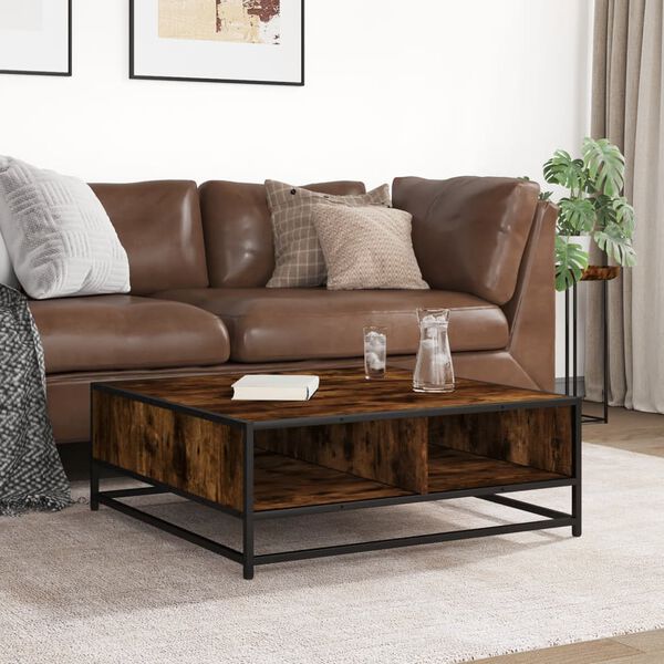 vidaXL Sohvapöytä savutammi 80x80x30 cm tekninen puu ja metalli