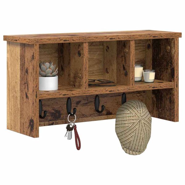vidaXL Sein&auml;lle asennettava takkihylly Vanha puu 50 x 16 x 26 cm