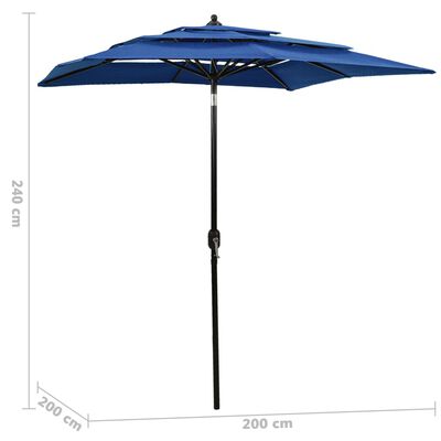 vidaXL 3-tasoinen aurinkovarjo alumiinitanko taivaansininen 2x2 m