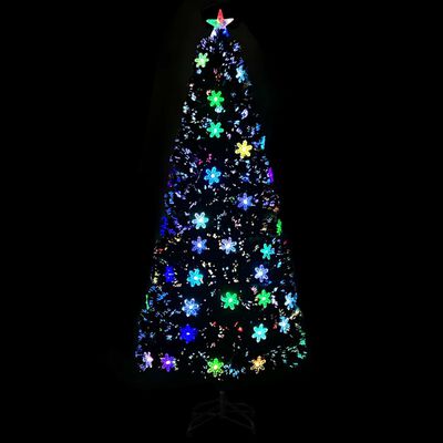 vidaXL Joulukuusi LED-lumihiutaleilla musta 210 cm kuituoptiikka