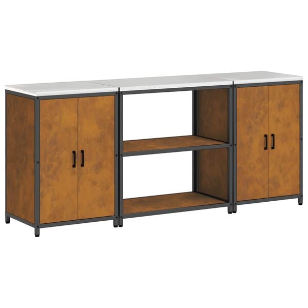 vidaXL Keitti&ouml;n s&auml;ilytyssarja hyllyll&auml; 3 pcs Ruosteinen Kulunut Ter&auml;s