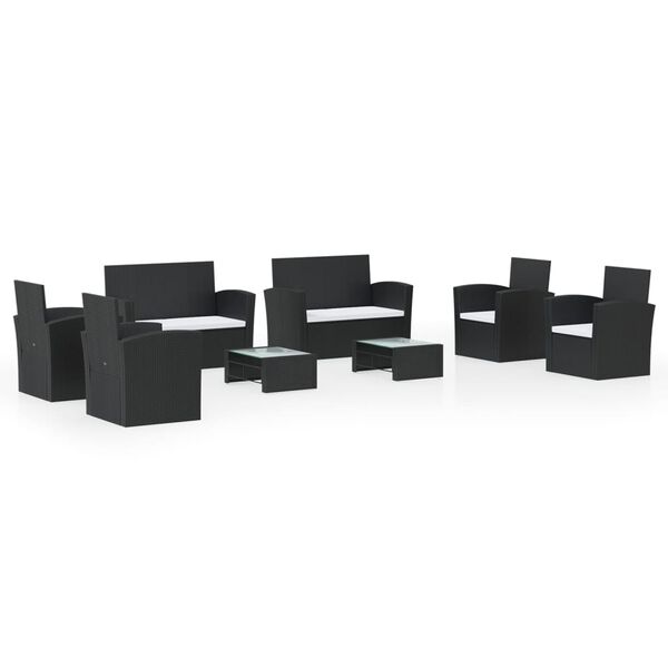 vidaXL 8-osainen Puutarhasohvasarja tyynyill&auml; polyrottinki musta