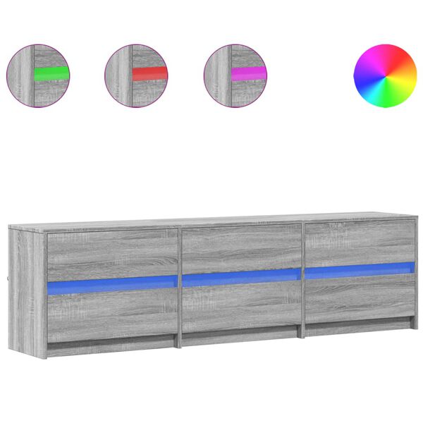 vidaXL TV-taso LED-valoilla harmaa Sonoma 180x34x50 cm tekninen puu