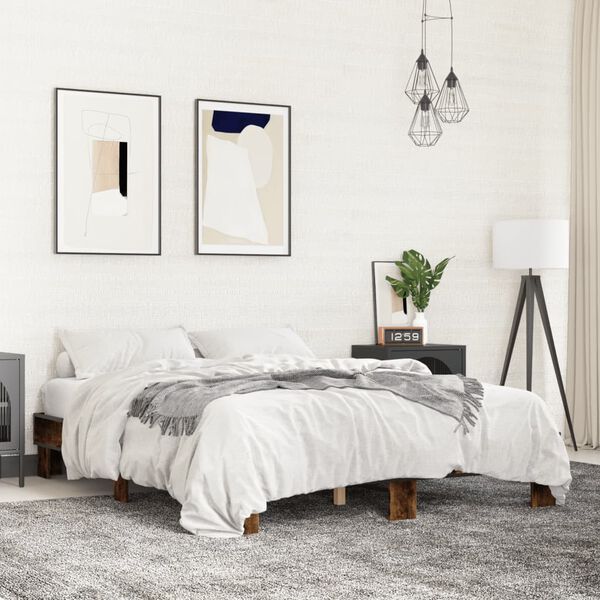 vidaXL Sängynrunko savutammi 150x200 cm tekninen puu ja metalli