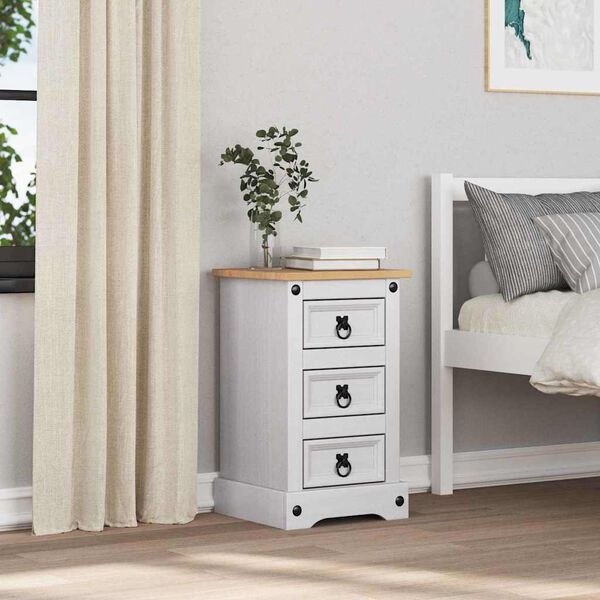 vidaXL Y&ouml;p&ouml;yt&auml; Corona Valkoinen 35 x 32,5 x 58 cm Massiivinen m&auml;nty