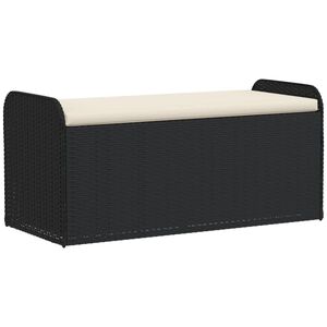 vidaXL S&auml;ilytyspenkki tyynyll&auml; musta polyrottinki 115x51x52 cm