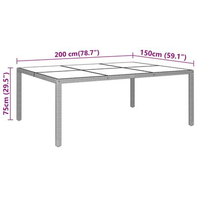 vidaXL Puutarhapöytä lasipöytälevyllä ruskea 200x150x75 cm rottinki