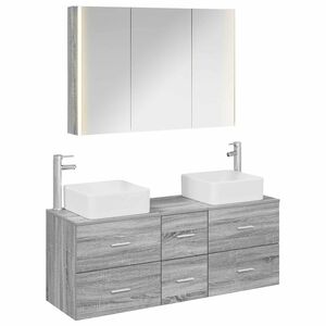 vidaXL Kylpyhuonekalustesetti 4 pcs Harmaa Sonoma Tekninen puu ja lasi