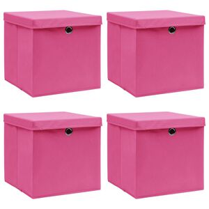 vidaXL S&auml;ilytyslaatikot kansilla 4 kpl pinkki 32x32x32 cm kangas
