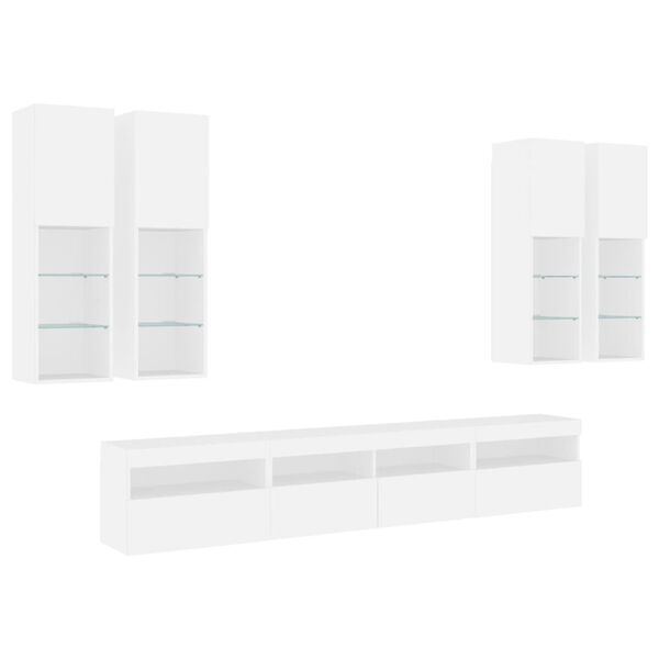 vidaXL 7-osainen TV-sein&auml;kaappisarja LED-valoilla valkoinen