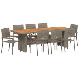 vidaXL Piharuokailu setti 9 pcs Harmaa polyrottinki