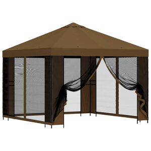 vidaXL Puutarhamaja sivuseinill&auml; 3 x 3 m Taupe Polyesteri ja ter&auml;s