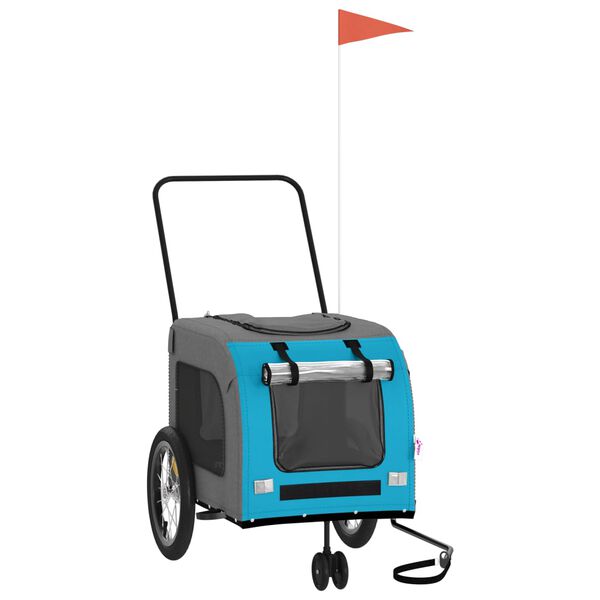 vidaXL Lemmikinkuljetuskärry pyörään sininen/harmaa kangas ja rauta