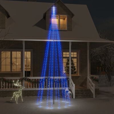 vidaXL Joulukuusi lipputankoon 732 sinistä LED-valoa 500 cm