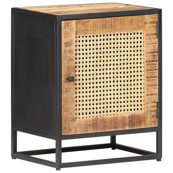 vidaXL Yöpöytä 40x30x50 cm karkea mangopuu ja luonnonruoko