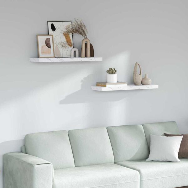 vidaXL Sein&auml;hylly 2 pcs Valkoinen marmori 80 x 23,5 x 4 cm