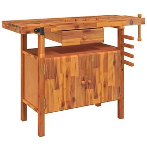 vidaXL Ty&ouml;p&ouml;yt&auml; laatikolla ja ruuvipenkeill&auml; 124x52x83 cm t&auml;yspuu akaasia