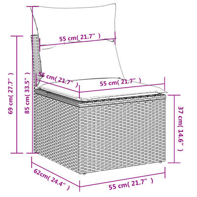 vidaXL 10-osainen Puutarhasohvasarja tyynyillä harmaa polyrottinki
