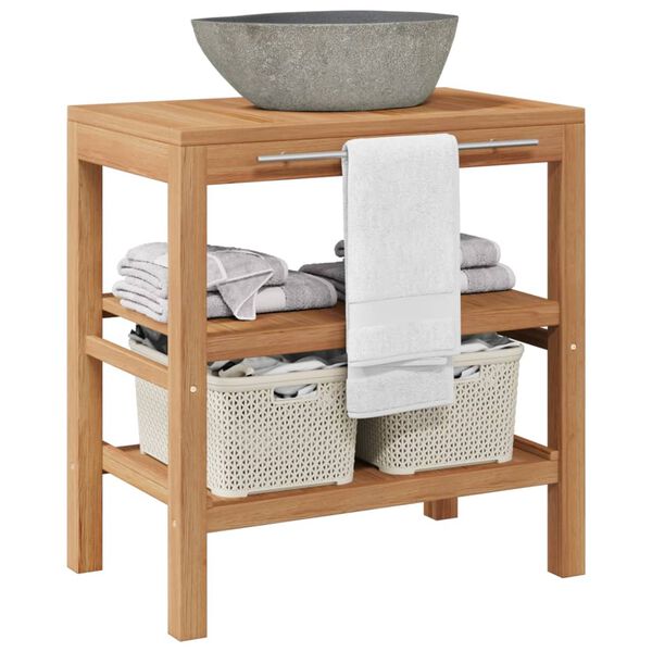 vidaXL Kylpyhuoneen allaskaappisetti kiinteä tiikki ja jokikiviallas