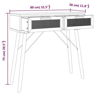 vidaXL Konsolipöytä valkoinen 80x30x75 cm täysi mänty ja rottinki
