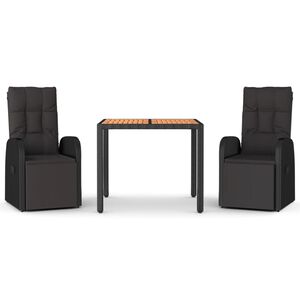 vidaXL 3-osainen Ulkoruokailuryhm&auml; musta polyrottinki/t&auml;ysi akasiapuu
