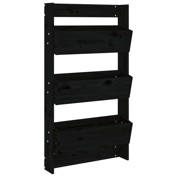 vidaXL Seinäkukkalaatikko 3 tasoa 60x18,5x110 cm musta täysi mänty