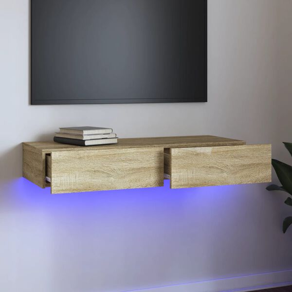 vidaXL TV-taso LED-valoilla Sonoma-tammi 90x35x15,5 cm