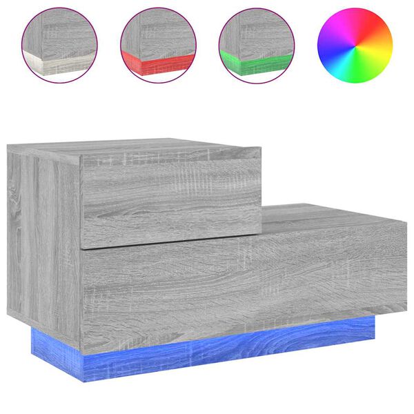 vidaXL Yöpöytä LED-valoilla harmaa Sonoma 70x36x40,5 cm