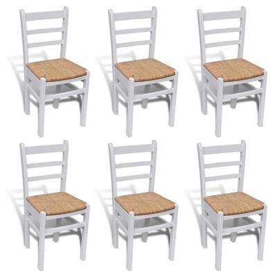vidaXL Ruokapöydän tuolit 6 kpl valkoinen mänty ja punos
