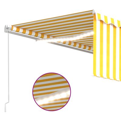 vidaXL Manuaalisesti kelattava markiisi verhot/LED 4x3m keltavalkoinen