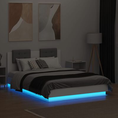 vidaXL Sängynrunko päädyllä ja LED-valoilla valkoinen 140x190 cm