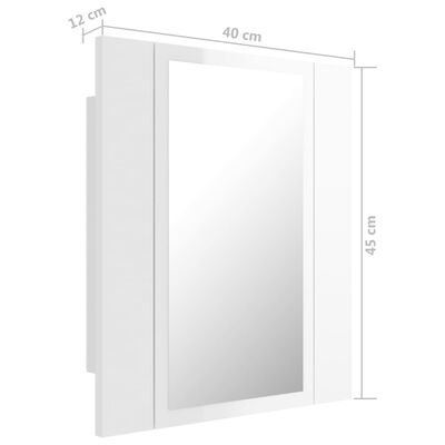 vidaXL Kylpyhuoneen LED peilikaappi korkeak. valk. 40x12x45 cm akryyli