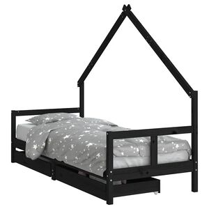 vidaXL Lasten s&auml;ngynrunko laatikoilla musta 80x200 cm t&auml;ysi m&auml;nty